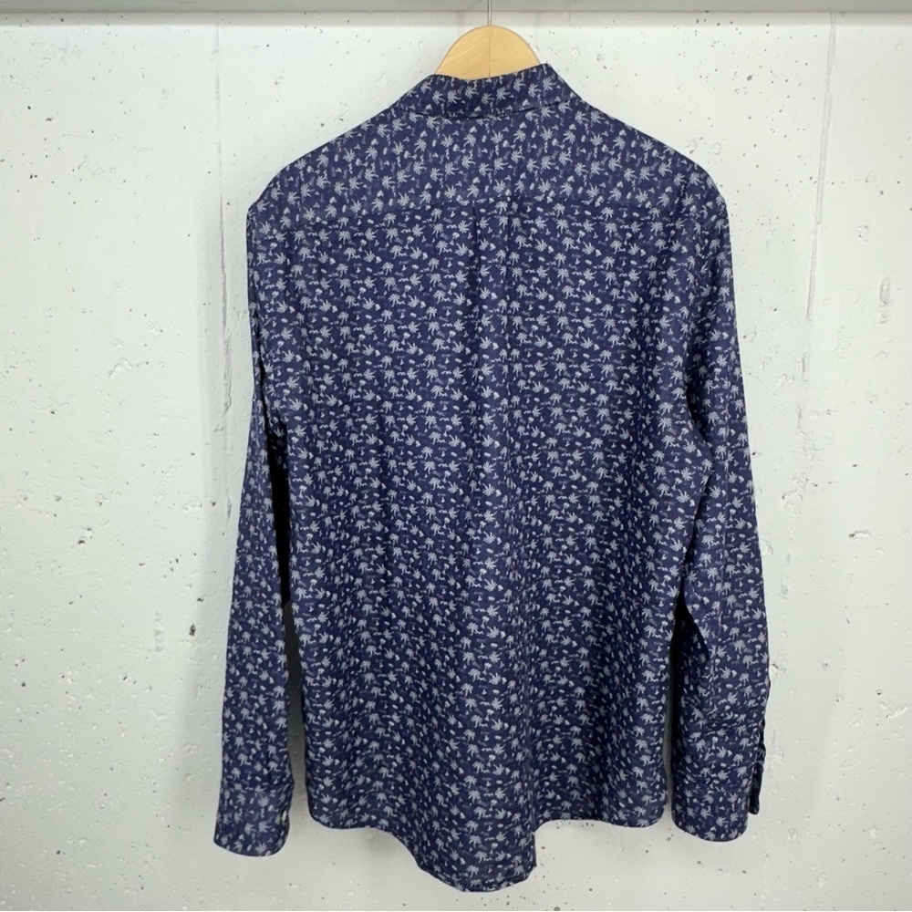 J. McLaughlin Men's Medium Blue Palm Tree Cotton Long Sleeve Button Down Shirt - Picture 8 of 12